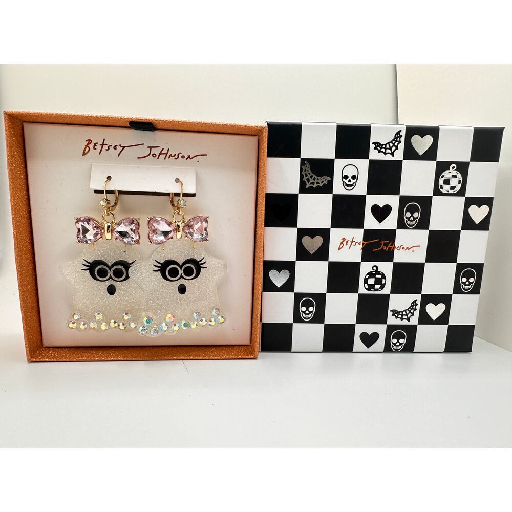 Betsey Johnson Ghost with Bow Earrings- New In box!